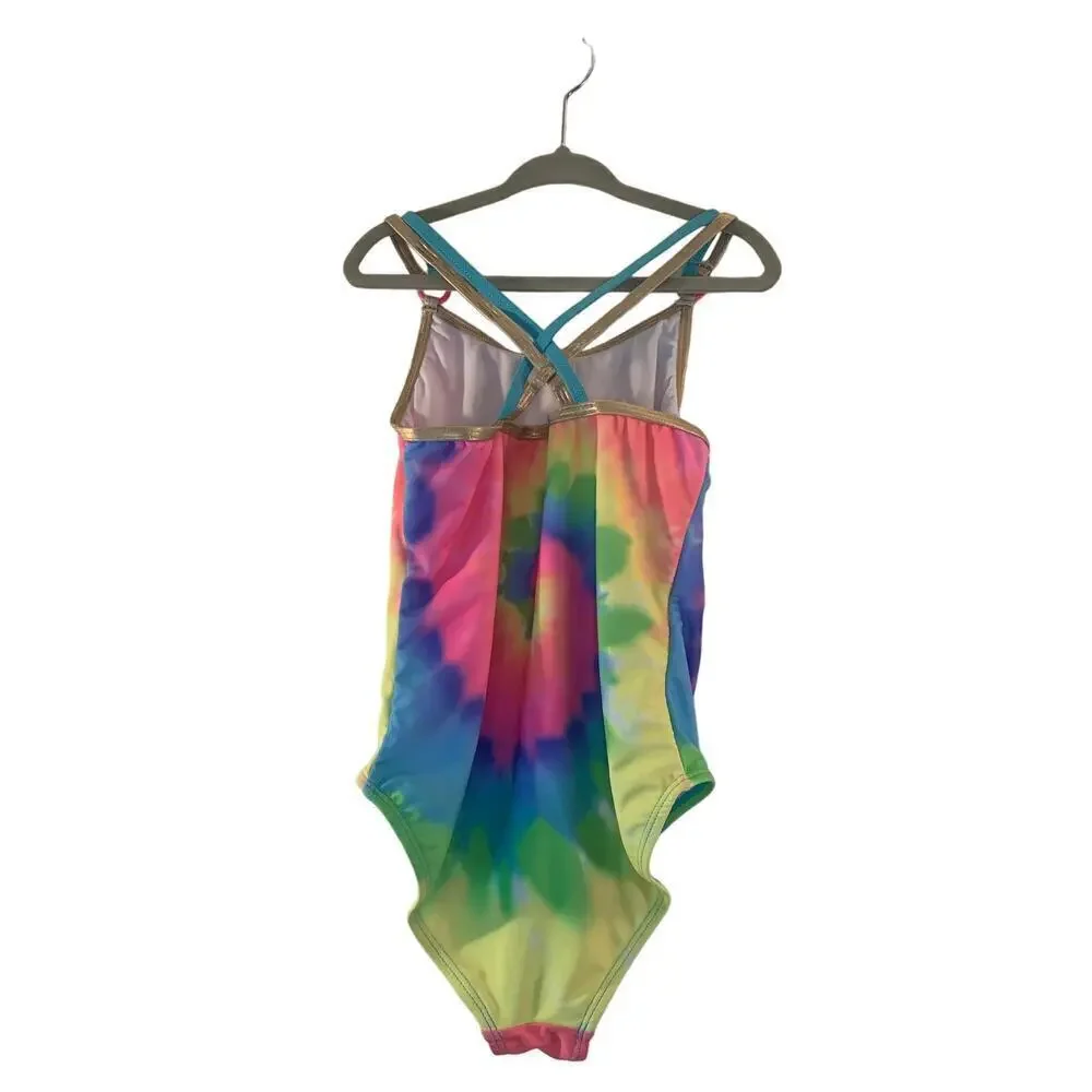 JUICY COUTURE Girl’s Tie Dye One Piece Rainbow Swimsuit / Size: 8